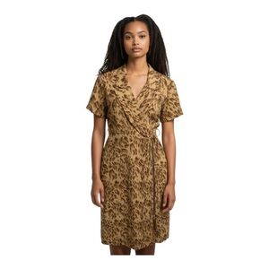 Dana Buchman 100% Silk Leopard Print Midi Wrap Dress Vintage sz 8